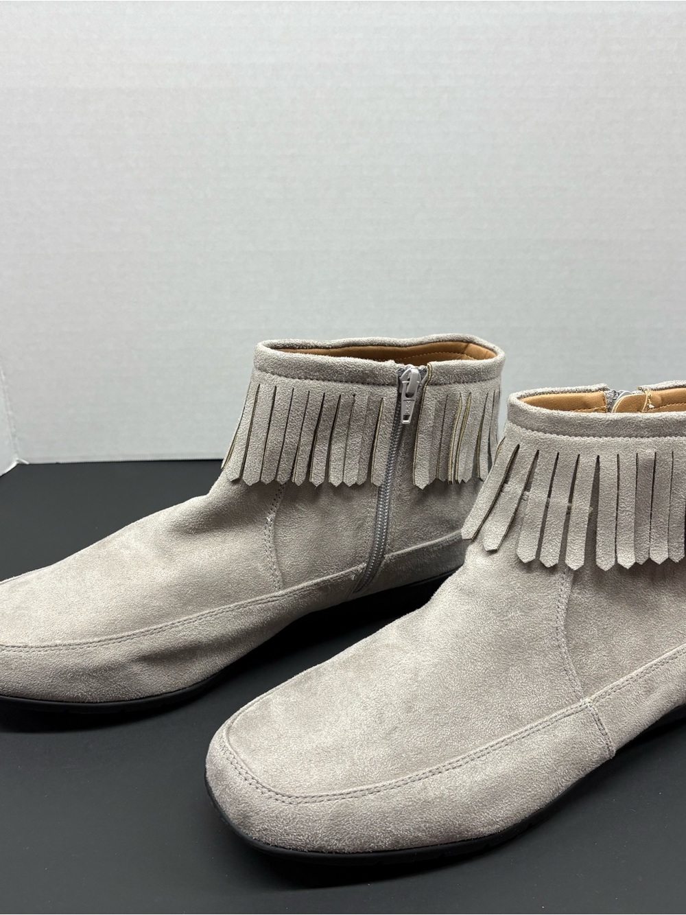 Comfortview Gray Suede Fringe Ankle Boots